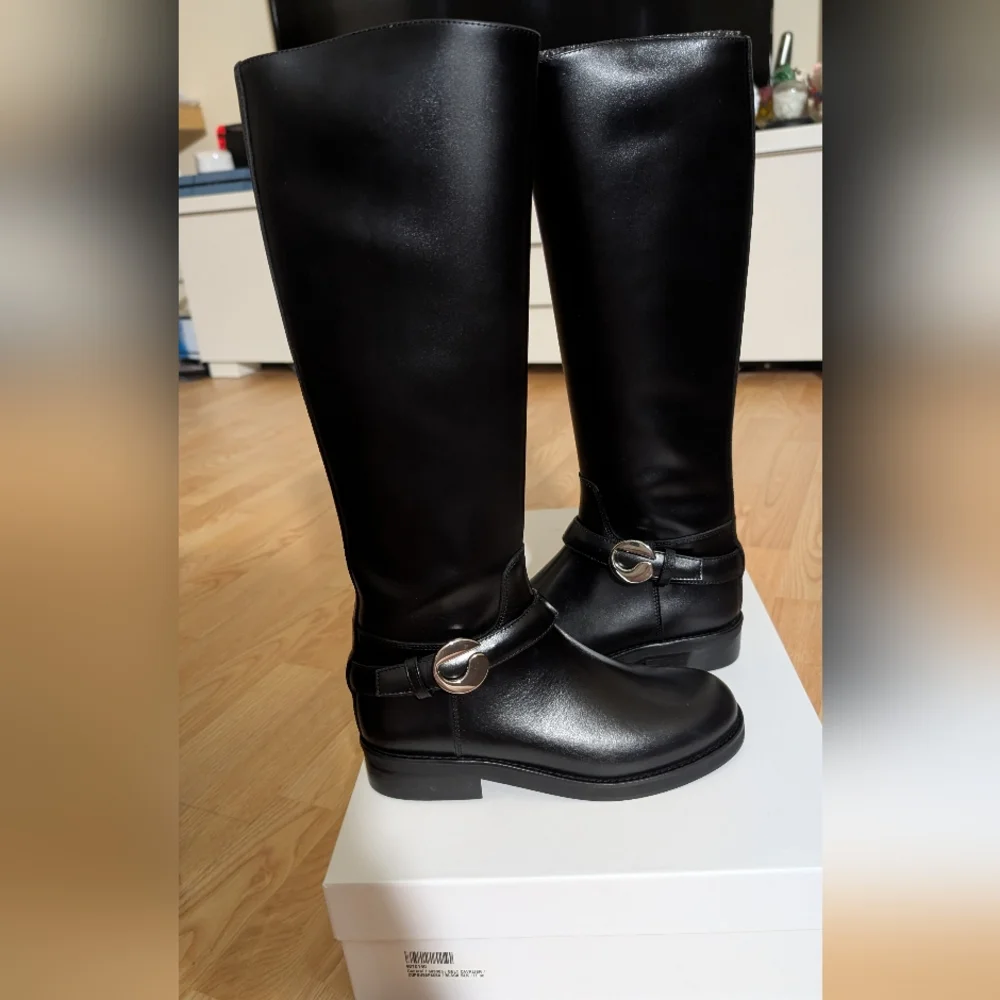 Coperni Belt Cavalier Black Leather Knee High Boots Size US 6 / IT 36